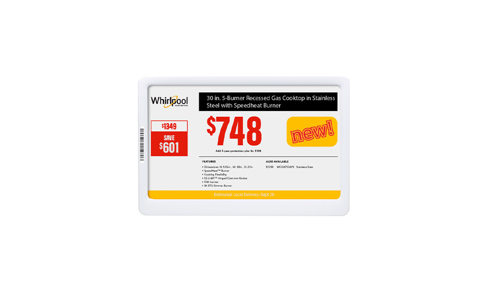 Oplev fremtiden med chroma-4 74! Med chroma-4 74 - et banebrydende fuldgrafisk digitalt prisskilt - bliver dit butiksmiljø forvandlet til en levende og dynamisk oase af muligheder. Forestil dig at ændre priser og tilbud på et øjeblik, ikke kun i en enkelt butik, men på tværs af hele din butikskæde. Velkommen til fremtidens detailhandel.